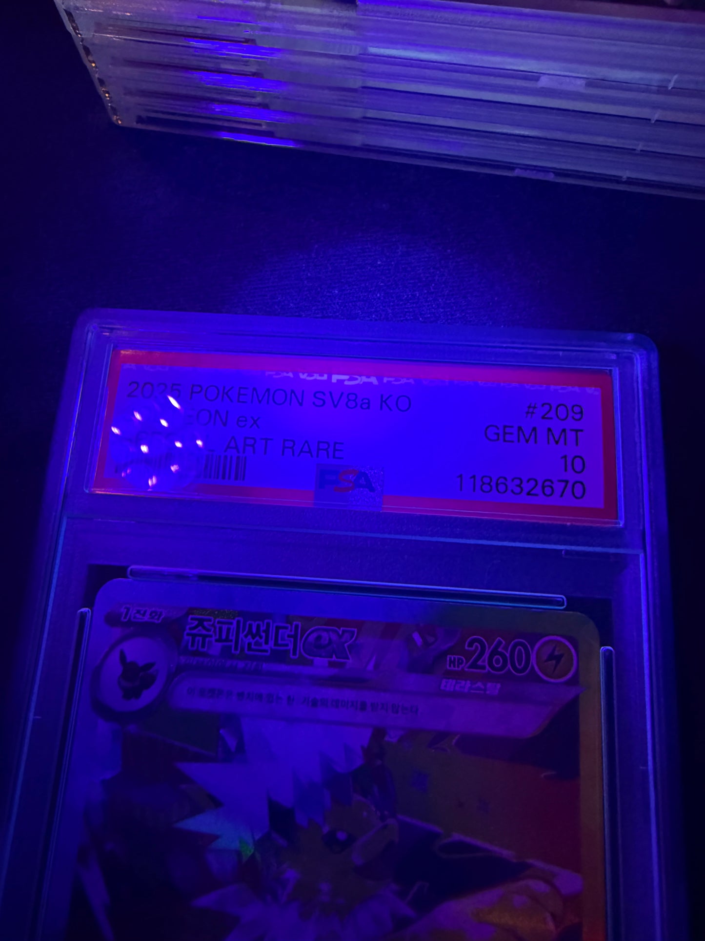 black light 2025 POKEMON KOREAN SV8a-TERASTAL FEST ex #209 JOLTEON ex SPECIAL ART RARE PSA 10 #118632670
