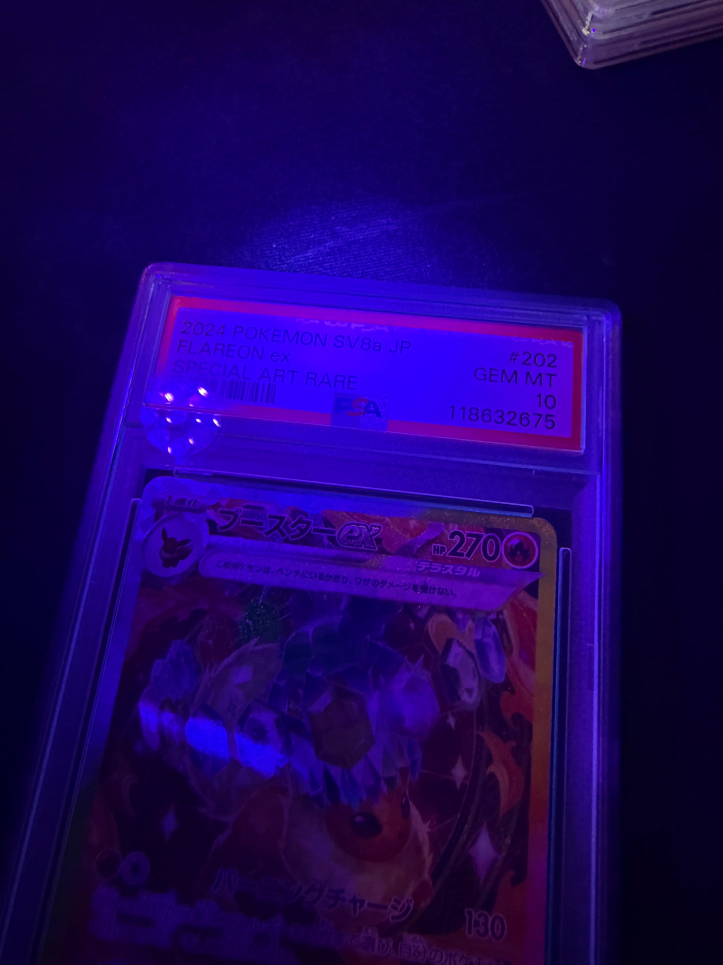 black light 2024 POKEMON JAPANESE SV8a-TERASTAL FEST ex #202 FLAREON ex SPECIAL ART RARE #118632675 PSA 10
