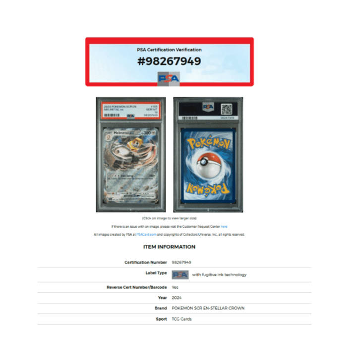 2024 POKEMON SCR EN-STELLAR CROWN #105 MELMETAL EX PSA 10 98267949