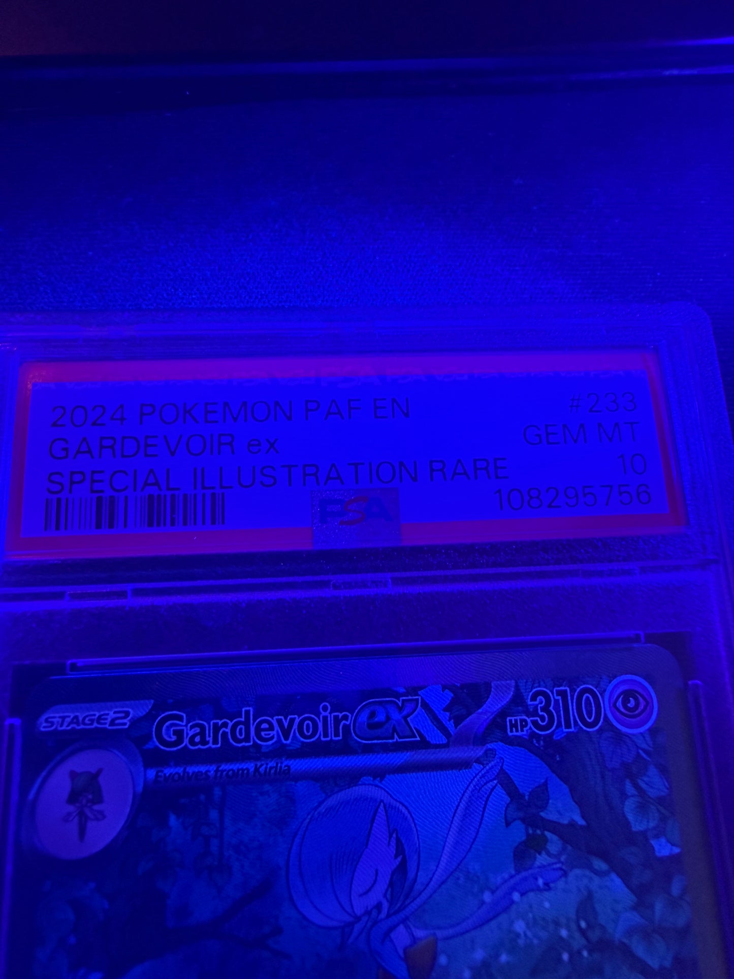 black light light of front 2024 POKEMON PAF EN-PALDEAN FATES #233 GARDEVOIR ex SPECIAL ILLUSTRATION RARE PSA 10 #108295756