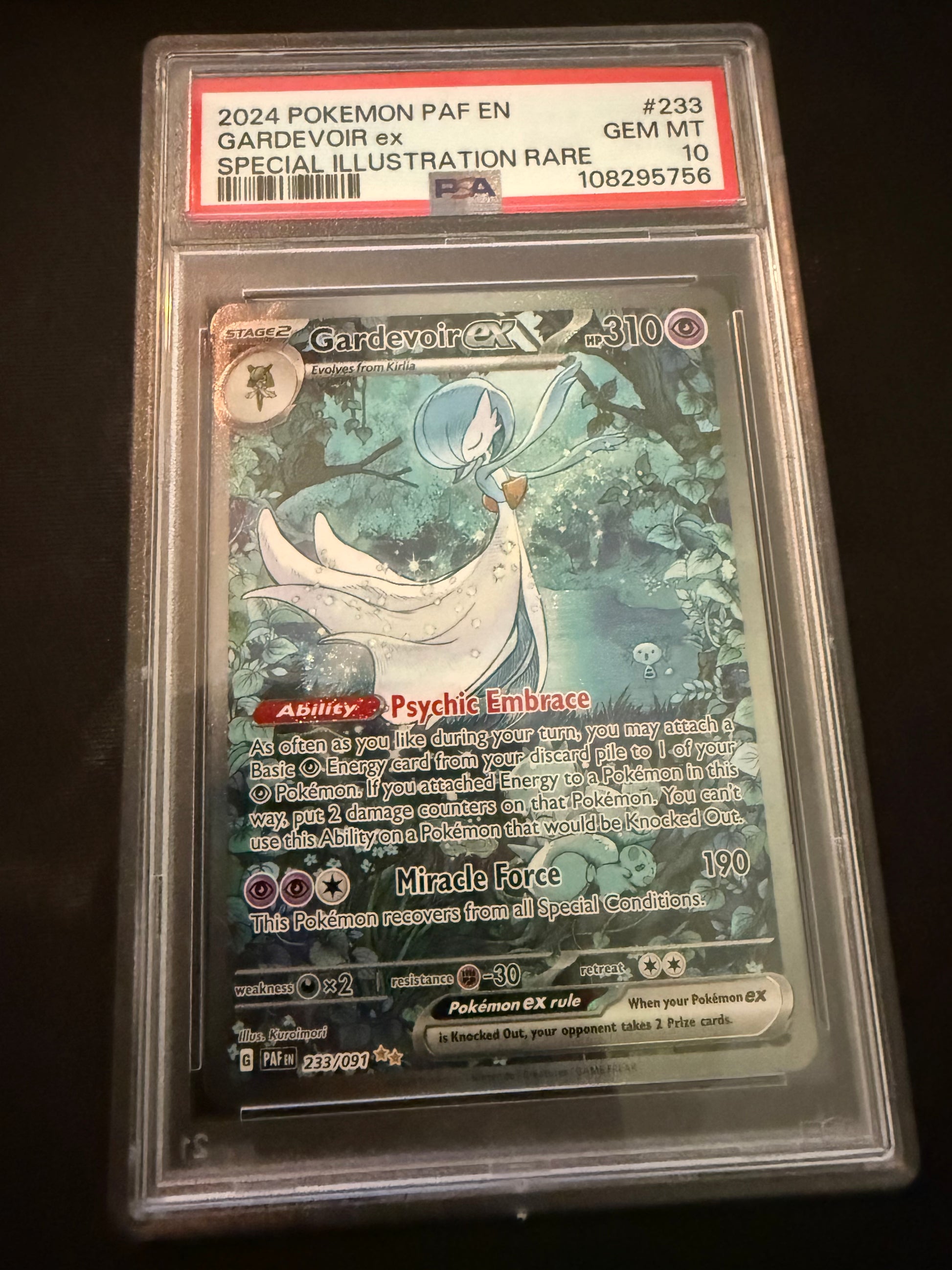 front of 2024 POKEMON PAF EN-PALDEAN FATES #233 GARDEVOIR ex SPECIAL ILLUSTRATION RARE PSA 10 #108295756 in person